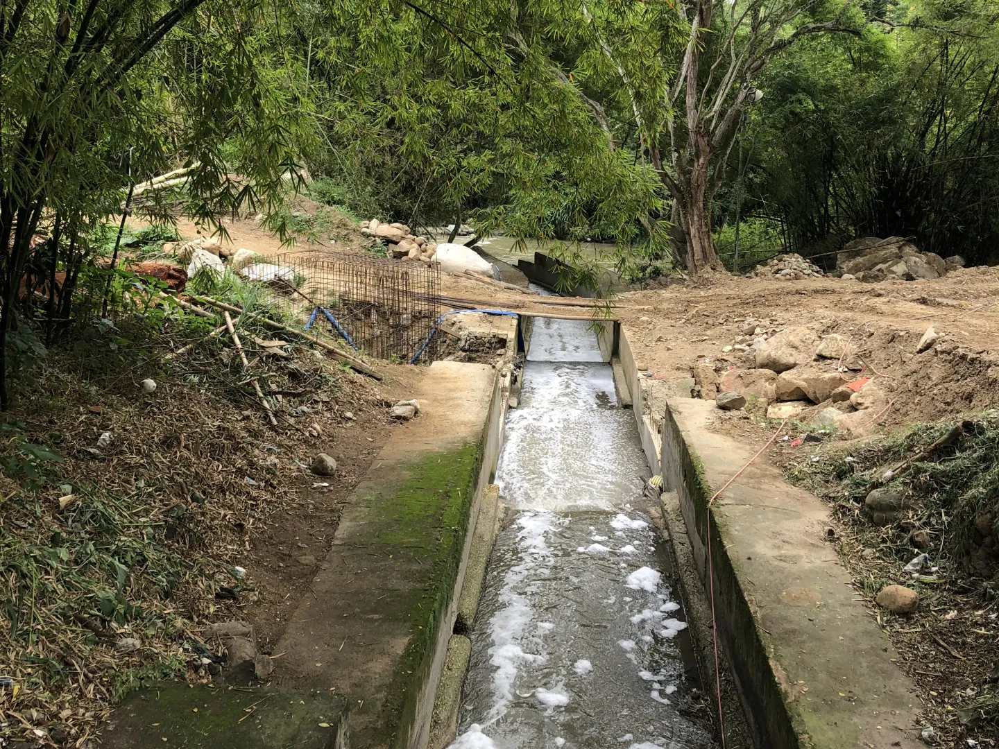 Canal de agua entre la vegetación en un proyecto hidráulico de 5T